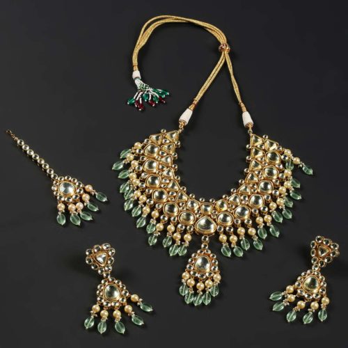 Heavy Mint Green Beads Kundan Set