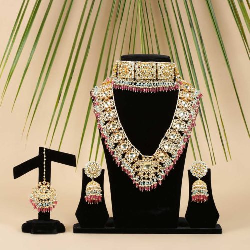 Bridal Red Beads Double Necklace Set