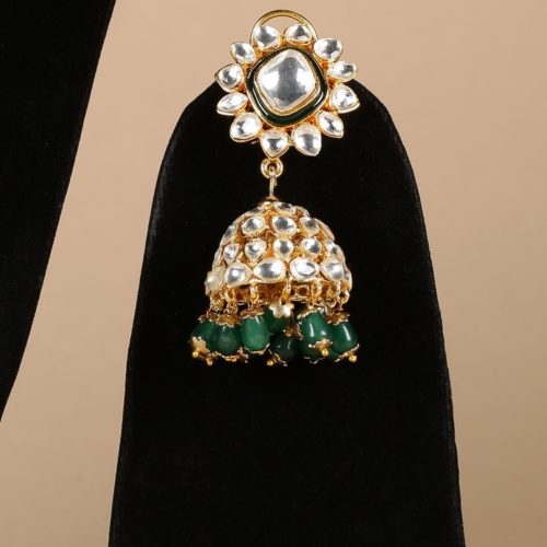 Green Beads Stones Earrings Set
