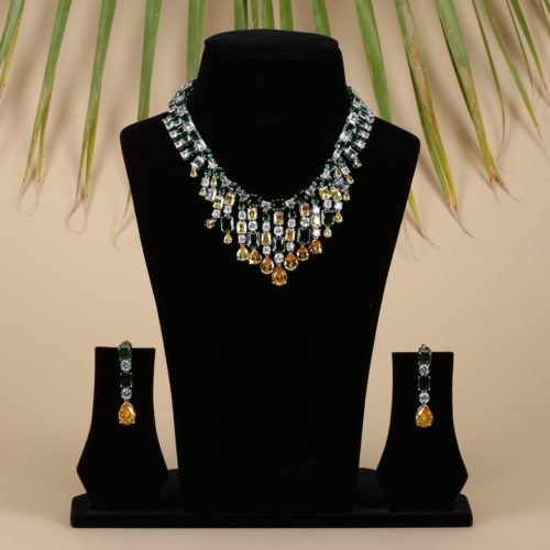 Indo Western Emerald Gold Choker Set
